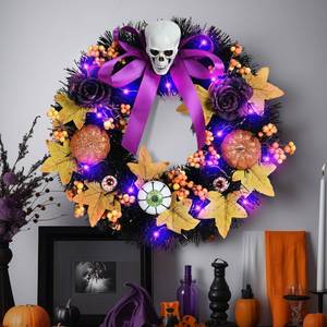 Guirlande d'Halloween transfrontalière en plastique, citrouille artificielle et crâne, durable, imprimée, moderne, 35x38cm, décoration d'horreur pour fête et porte - Product Image 2