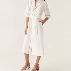 Robe d'été personnalisée à logo, col à revers, manches courtes, en lin et coton, style polo, pour femme - Prix bas, promotion exceptionnelle - Product Image 4