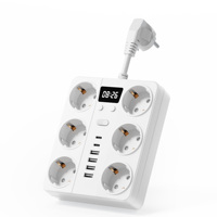 Bloc multiprise électrique 2500W avec prise EU, charge rapide, 4 ports USB-A, 2 ports Type C, multiprise pour la maison et l'extérieur