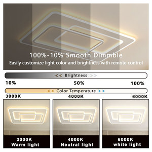 Plafonnier LED carré moderne avec té<span class=keywords><strong>l</strong></span>écommande, couvercle en acrylique, base en fer, IP44, 96W, CRI élevé 80, pour salle à manger, salon, chambre, maison - Product Image 2