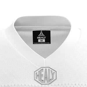 Camiseta Deportiva Vintage Estilo Americano HEALY, Transpirable, Cuello en V, Blanca con Bloques de Color Rojo, Número 10 Estampado, Malla, Manga Corta - Product Image 4