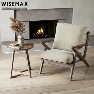 WISEMAX FURNITURE Traditional Chinese style retro solid wood leisure chair with fabric cushion