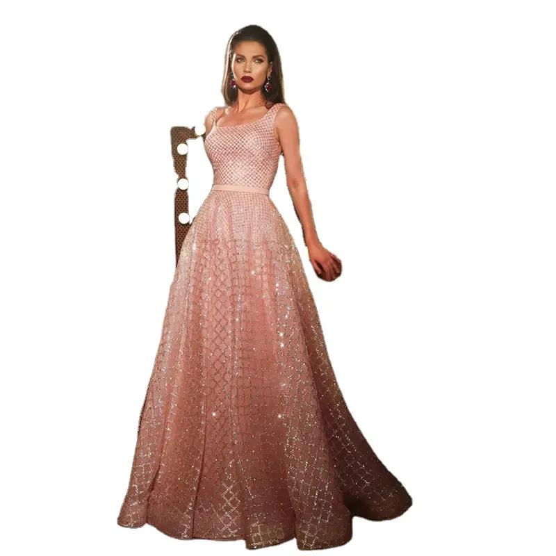 חדש שמלת ערב ארוך 2019 אונליין מבריק נוצץ בולים ורוד דובאי ערב הסעודית פורמליות נשף מסיבת שמלת חלוק