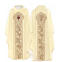Aube de Prêtre d'Église, Chasuble Religieuse Brodé, Robe à Manches Longues Color Block, Longueur Mi-Mollet, Chemise en Dentelle Creuse