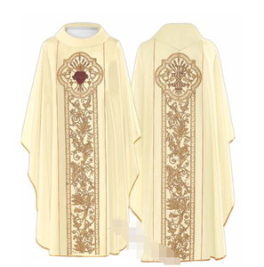 Veste Sacerdotale <span class=keywords><strong>da</strong></span> Chiesa Casula, Abito Ricamato a Maniche Lunghe a Blocchi di Colore di Media Lunghezza in Pizzo Traforato - Product Image 2