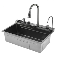 Morden Smart évier de cuisine cascade robinet lave-vaisselle affichage numérique multifonction en acier inoxydable évier simple cuvette lavabo