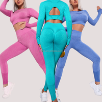 Combinaison de sport pour femme, col rond, taille haute, en tissu extensible sans couture (spandex/nylon), idéale pour le fitness et le yoga
