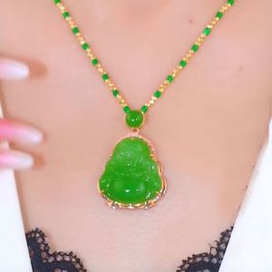 Collar de Buda Sonriente Maitreya de Imitación de Jade Estilo Chino para Hombres y Mujeres, Collar de Buda Maitreya Verde Estilo Nacional - Product Image 1