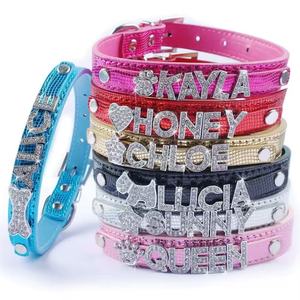 Personalized Rhinestone Dog <b>Collar</b> PU Leather Snake Skin Texture Crystal Name Plate Buckle Luxury Pet <b>Collars</b> - Product Image 1