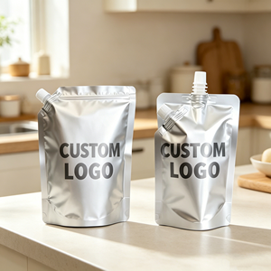 Bolsa de aluminio con boquilla lateral YSH al por mayor, 250ml, para bebidas, zumos y líquidos, con boquilla, plateada, tipo stand-up - Product Image 3