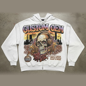 เสื้อฮู้ดดี้ผู้ชายทรงโอเวอร์ไซส์ พิมพ์ลายดิจิตอลตามสั่ง OEM แบบซิปหน้า ผ้าหนา 400 GSM สไตล์สตรีทแวร์ ไหล่ตก - Product Image 2