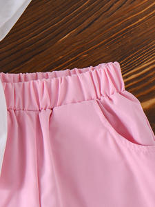 Nuovo arrivo estivo, graziosa maglietta beige con fiori e <span class=keywords><strong>pantaloncini</strong></span> <span class=keywords><strong>rosa</strong></span>, dolce <span class=keywords><strong>outfit</strong></span> casual da ragazza - Product Image 6