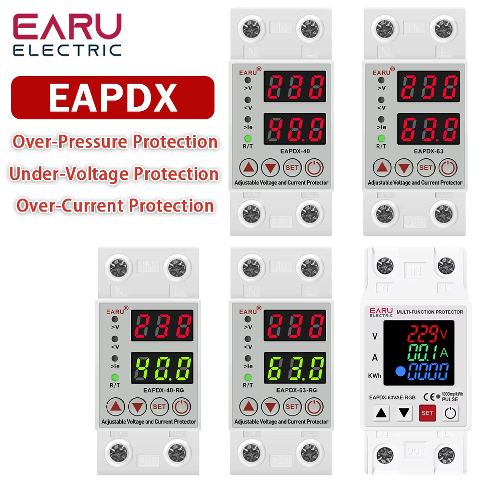 EARU Dual Display 40A 63A Adjustable Digital Over Under Voltage Relay ...