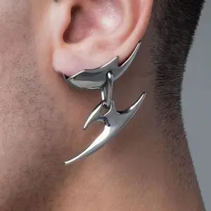 Gaby Punk Ear Clip Dagger Fake Piercing Earing Cuff Bone Clip Hook Color Metal Earring Futuristic Cool Jewelry For Men