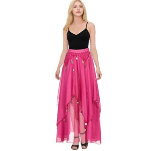 Falda acampanada de gasa para danza del vientre, danza india, con lentejuelas colgantes, para espectáculos y competiciones. - Product Image 6