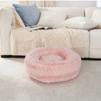 Lit pour chien Petopia, écologique, en fausse fourrure rose, motif uni, rond, pour soulager l'anxiété des chiens, personnalisable, toutes saisons