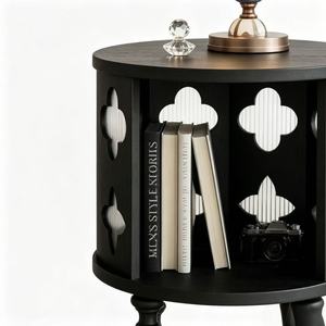 Traditional Wood <b>Side</b> <b>Table</b> With Storage And Decorative Cutouts For Bedroom Or Living Room Furniture - Product Image 2