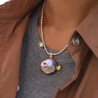 Nuevo Collar con Colgante de Pez de Perlas Naturales de la Serie Océano, Joyería de Pez Besándose del Mundo Marino, Regalo