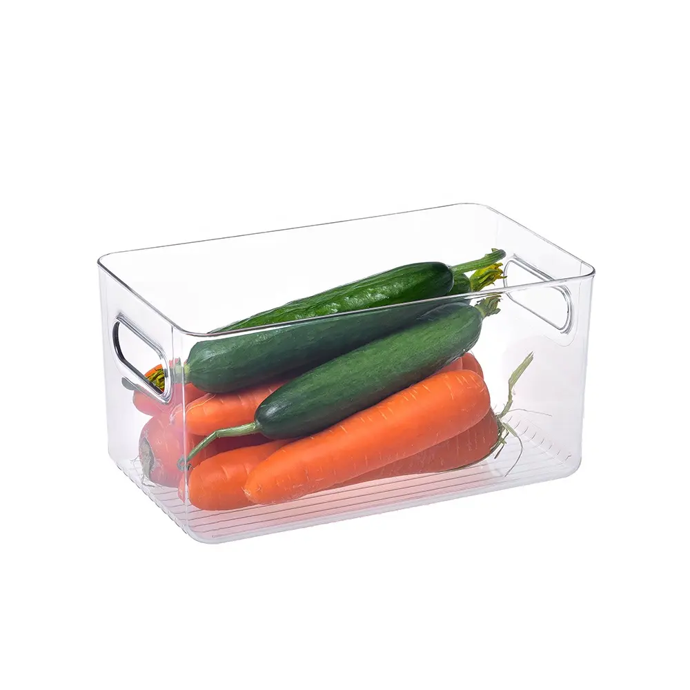 खाद्य भंडारण डिब्बे रेफ्रिजरेटर पेंट्री के लिए हैंडल के साथ आयोजक प्लास्टिक Stackable खाद्य भंडारण बॉक्स प्लास्टिक दुकान प्रकार