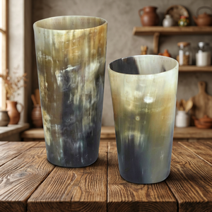 Juego de Vasos de Cuerno de Buey Natural Negro Antiguo con Esmalte de Alta Calidad, Material Orgánico, Tallado, Ecológico, Temática Animal, Artesanía Premium - Product Image 1