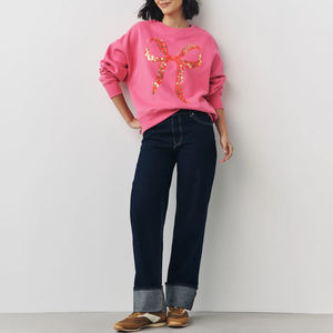 Custom High Quality Seasonal Christmas Bow Graphic With Sparkle Sequins Longsleeve Crewneck Sweatshirt - Product Image 2