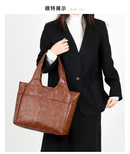 Bolso Tote de Gran Capacidad en Color Sólido, de Cuero PU, Portátil, para Mujer, Bolso de Hombro Tipo Cubo con Asa Superior de Cuero PU - Product Image 4