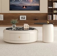 Meuble TV et Table Basse Combinés Durables et Mobiles, Style Moderne de Luxe, en Bois et Plateau en Marbre, pour Salon et Appartement Compact, avec Rangement