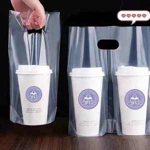 Logo personnalisé PE Plastique Thé au lait Sac d'emballage pour tasses simples et doubles Café Jus de boisson Porte-boisson pour supermarché - Product Image 3