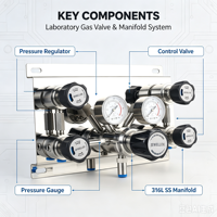 JEWELLOK Panneau de vanne à gaz de laboratoire personnalisé en acier inoxydable 316L, utilisé pour les systèmes de distribution de gaz avec un seul régulateur de pression