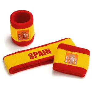 Schlussverkauf Stickerei Handgelenk Sweatband atmungsaktiv bunt Sport Fitness-Studio Handtuch Armbänder Kopfband mit spanischen Flagge