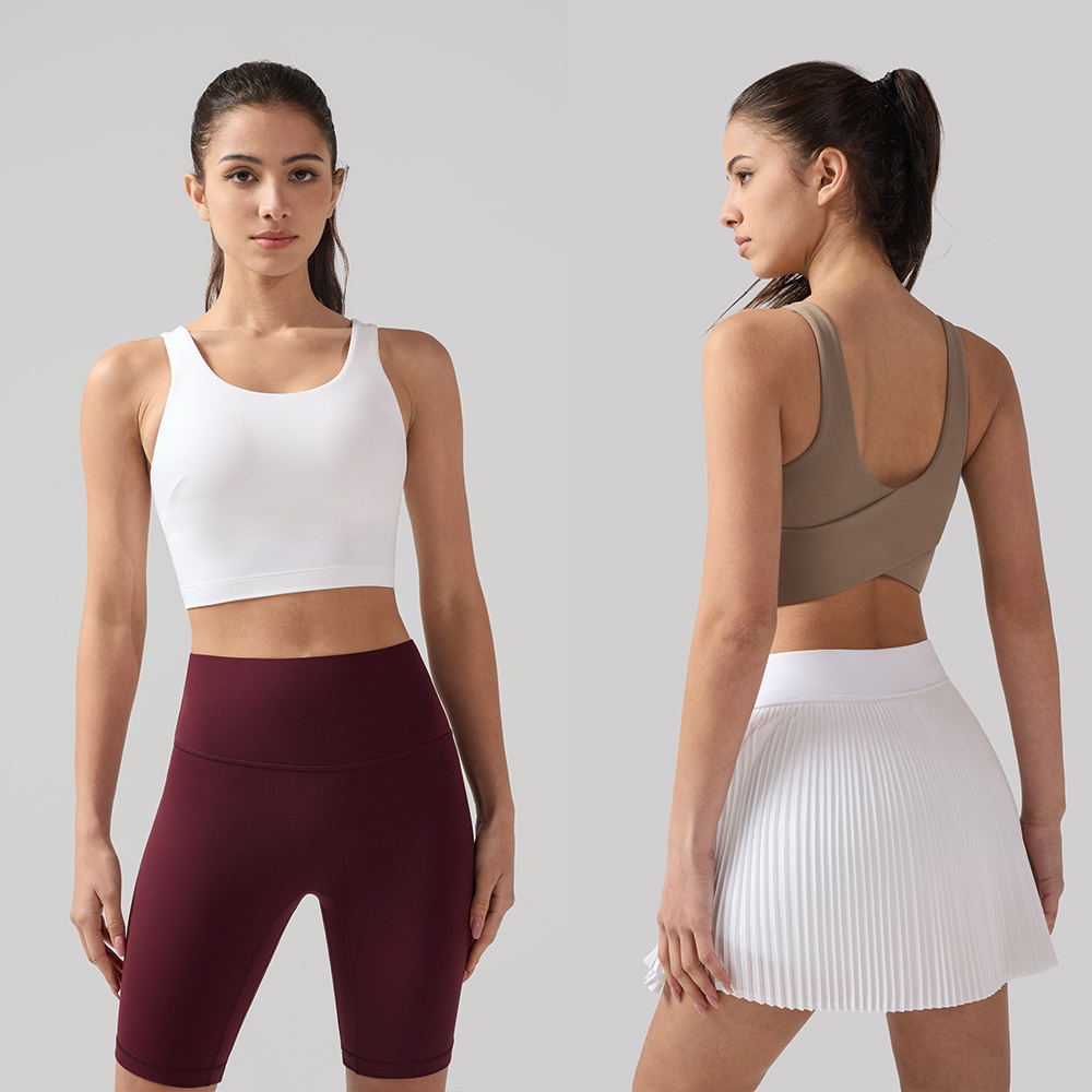 Cross Back Sports Bra High Elastic Shock Absorption Fitness Lightweight Breathable Quick Dry Yoga Tank Top With Cups Plus Size