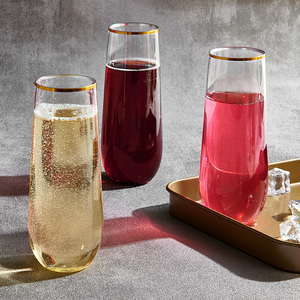 Flûte <span class=keywords><strong>à</strong></span> <span class=keywords><strong>champagne</strong></span> en plastique sans pied de 9 oz avec logo personnalisé et bord doré pour événements et mariages - Product Image 5