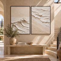 Lot de 2 tableaux texturés 3D Vague Côtier Beige – Diptyque Minimaliste Plage pour Décoration Hôtel, Chambre et Salon