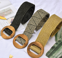 Ceinture tressée tendance pour femmes, ceinture de robe, ceinture rétro décorative en tissu tissé, boucle en bois, ceinture élastique pour filles