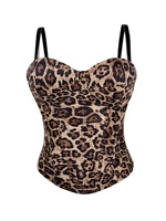 Leopardenmuster Jersey Gewebtes Crop-Top/Camisole Tragbar als Innen-/Außen-Schicht Dehnbarer Push-up Formgebender Bodysuit