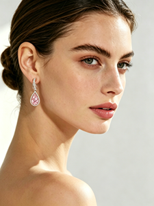 Pendientes de Plata de Ley S925 con Forma de Gota de Agua para Mujer, Estilo de Lujo Ligero, Halo en Color Amarillo/Rosa, Forma de Pera, 5ct - Product Image 5