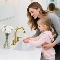 Robinet de salle de bain moderne en laiton à poser sur le plan, finition or brossé, 3 trous, largeur 8 pouces, bec de 3/4 po, double poignée, céramique