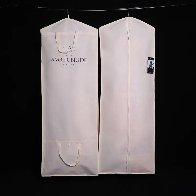 कस्टम लोगो पोर्टेबल फोल्डेबल ब्राडल धूल लंबी पोशाक कवर के लिए शादी के गाउन परिधान बैग