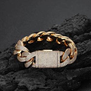 20mm Width One Row Natural Stone Cuban Link <b>Bracelet</b> 925 Silver & <b>White</b> <b>Gold</b> Plated Fashion Hip Hop Fine Chain Jewelry - Product Image 5