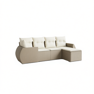 Conjunto de Sofá de Jardín de Ratán Beige con Reposabrazos Ajustables, Muebles de Exterior de 4 Plazas, Diseño Contemporáneo - Product Image 1