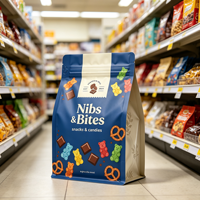 Sachets à fond plat personnalisés de qualité alimentaire avec fermeture éclair à déchirement facile, finition mate, sacs d'emballage en plastique pour grains de café et noix