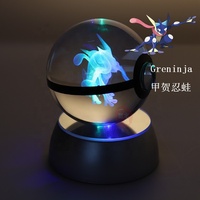 YL-B006 Venta al por Mayor, Cristal Transparente Ecológico de 50 mm con Grabado Láser 3D, Pokébola Greninja con Luz LED para Niños, Regalo