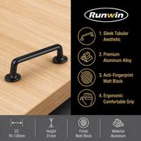 Poignée de tiroir de meuble de cuisine en alliage d'aluminium noir mat tubulaire traditionnel 76/128mm, fabrication OEM, pour entrepôt et villa, modèle 2026