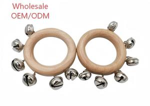 Natural Beech Wood <b>Hand</b> Ring Jingle Bells Orff Percussion Instrument Kids Early Educational <b>Hand</b> Shaking Bells with Six bells - Product Image 2
