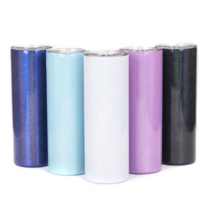 <span class=keywords><strong>Gobelet</strong></span> isotherme en acier inoxydable à double paroi brillant blanc et noir de 20 oz, fin et droit, pour sublimation - Product Image 1