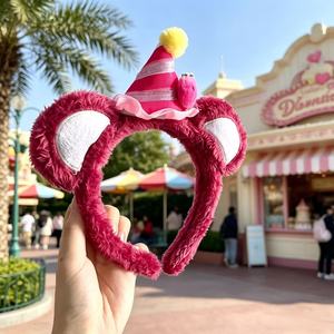 Magenta Plush Bear Ear <b>Headband</b> With Mini Party Hat Strawberry Decor Fluffy Cartoon Hair Hoop Theme Park Party Hair Accessories - Product Image 2