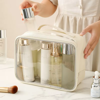 Pochette cosmétique transparente en PVC, sac de voyage transparent en cuir PU, trousse de maquillage à fermeture éclair en vinyle