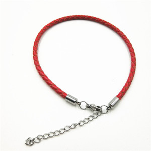 European American Style Cowhide Woven <b>Bracelet</b> 3mm <b>Red</b> Rope Stainless Steel Buckle Adjustable Unisex Jewelry - Product Image 1