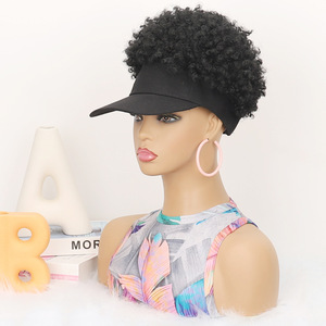 Perruque chapeau <span class=keywords><strong>afro</strong></span> pour femmes africaines |   Perruque courte bouclée avec casquette de baseball |   Perruque synthétique Spring Curl - Product Image 1