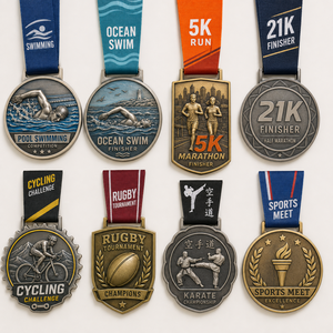 Médaille personnalisée en alliage de zinc pour la natation et le cyclisme, avec logo 2D et ruban, pour les athlètes des compétitions aquatiques, fabricant et fournisseur - Product Image 1